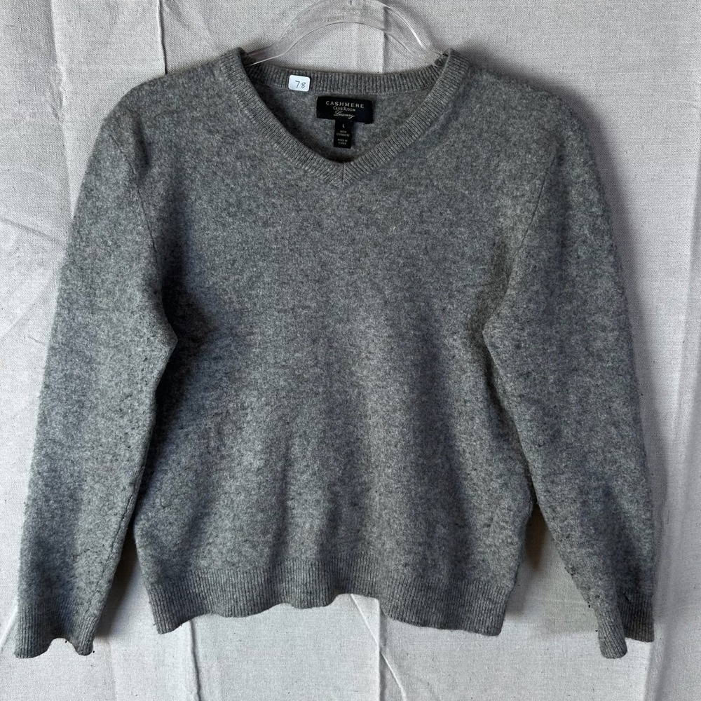 Club Room Luxury‎ Kids Girls Large Gray 100% Cashmere V-Neck Pullover Sweater L